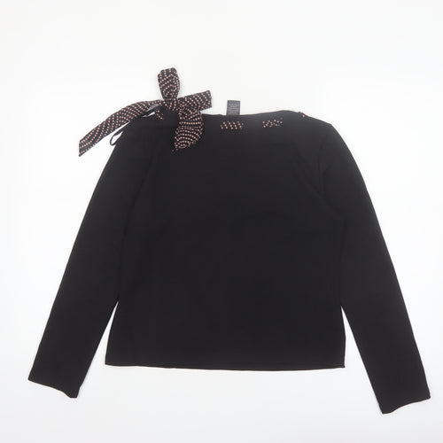 Nicole Studio Women's Black Long Sleeve Bow Detail Blouse Size 10