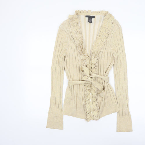 Grace Women’s Beige Ruffle Belted Knit Cardigan Size L