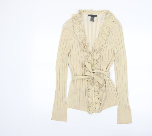 Grace Women’s Beige Ruffle Belted Knit Cardigan Size L