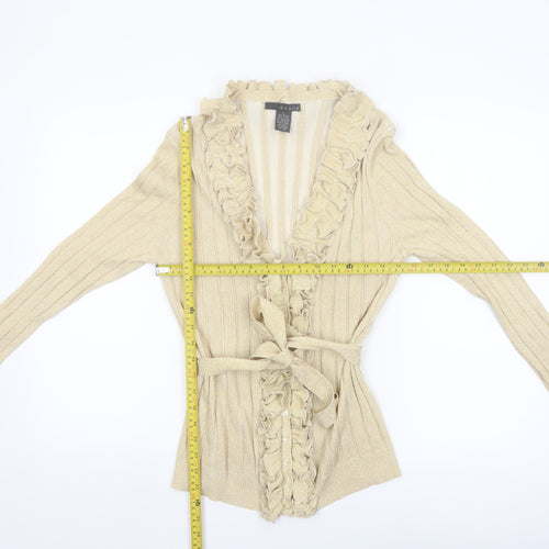 Grace Women’s Beige Ruffle Belted Knit Cardigan Size L
