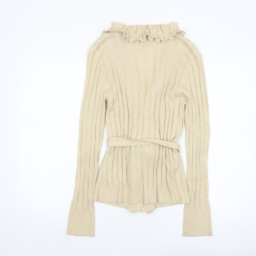 Grace Women’s Beige Ruffle Belted Knit Cardigan Size L