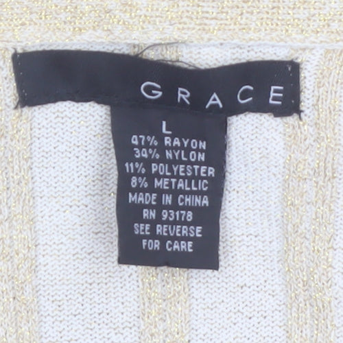 Grace Women’s Beige Ruffle Belted Knit Cardigan Size L