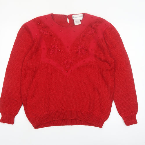 Franco Valeri Women Red XL Beaded Angora Blend Pullover Jumper