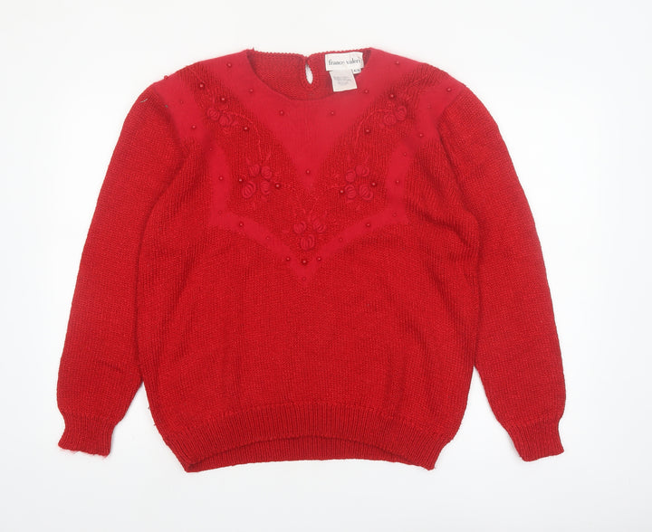 Franco Valeri Women Red XL Beaded Angora Blend Pullover Jumper