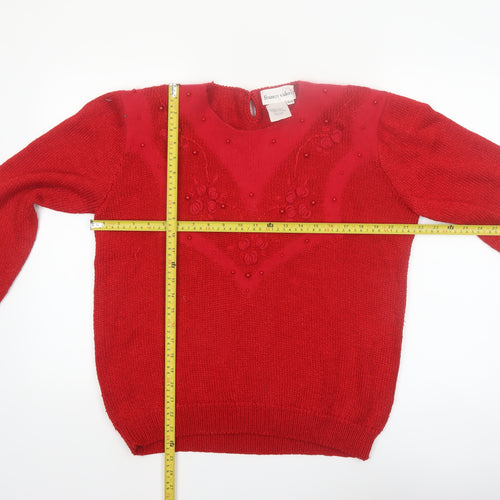 Franco Valeri Women Red XL Beaded Angora Blend Pullover Jumper