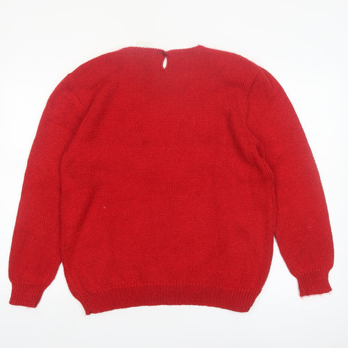 Franco Valeri Women Red XL Beaded Angora Blend Pullover Jumper