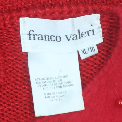 Franco Valeri Women Red XL Beaded Angora Blend Pullover Jumper