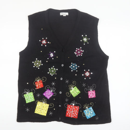 Kim Rogers Womens Black L Christmas Vest Jumper Sequin Holiday Top