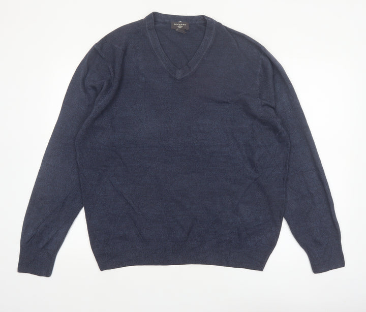 Dockers Men's Blue V-Neck Acrylic Pullover Jumper XL