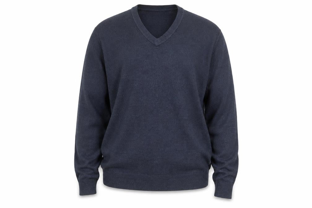 Front view of Dockers Men's Blue V-Neck Acrylic jumper XL