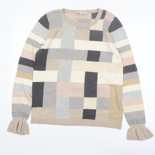 LOFT Women's Multicoloured Geometric Knit Jumper Size S