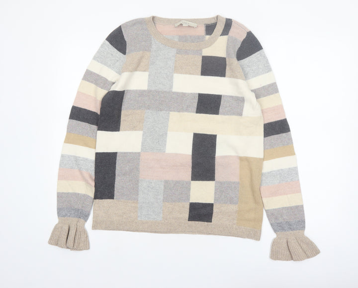 LOFT Women's Multicoloured Geometric Knit Jumper Size S