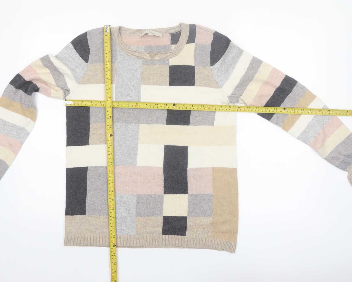 LOFT Women's Multicoloured Geometric Knit Jumper Size S