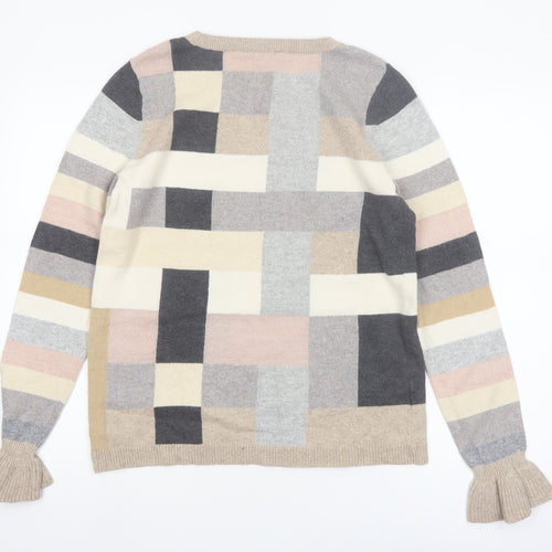 LOFT Women's Multicoloured Geometric Knit Jumper Size S