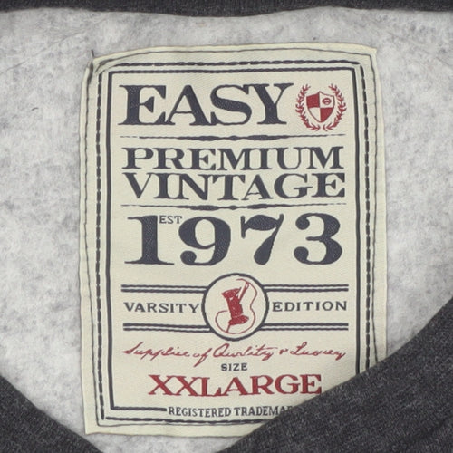Easy Men’s Grey 2XL Pullover Sweatshirt Crew Neck Varsity Style