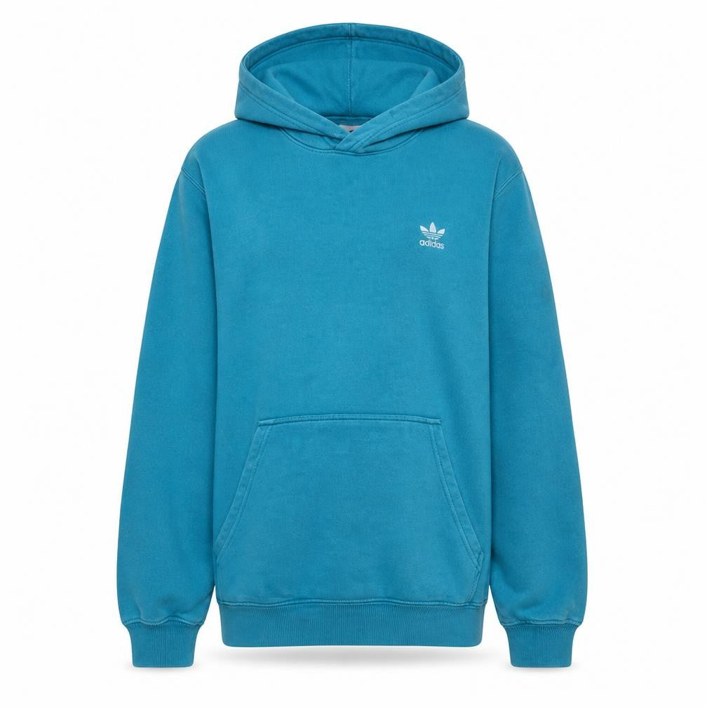 Front view of Adidas men’s blue small pullover hoodie fleece logo sweatshirt
