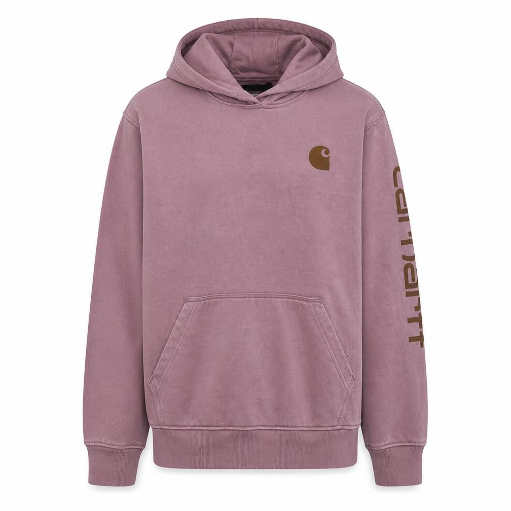 Front view of Carhartt Teens Pink Relaxed Fit Pullover Hoodie L Long Sleeve