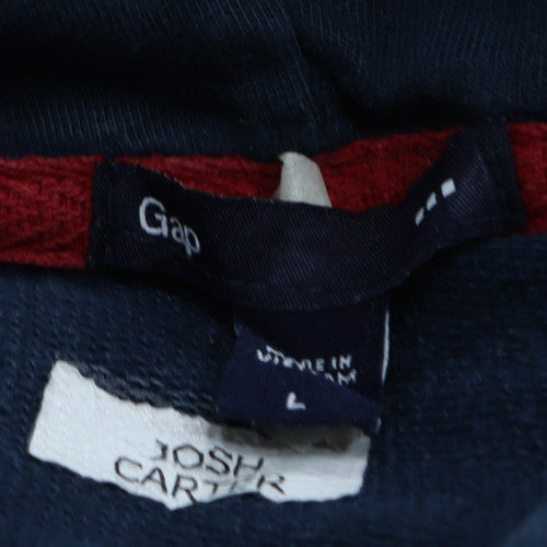 GAP Men's Blue Pullover Hoodie L Logo Sweatshirt Classic Style