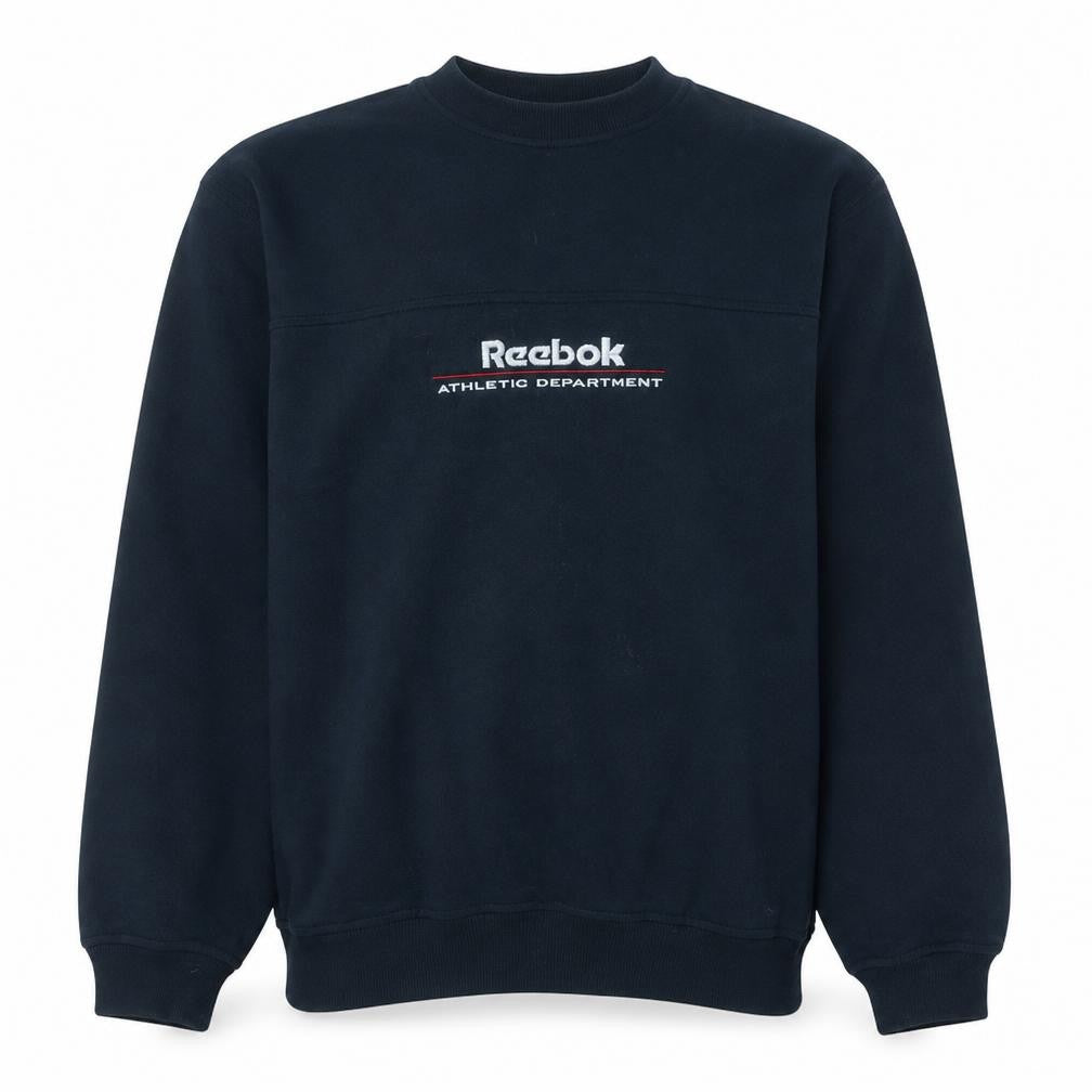 Front view of Reebok Men's Blue Pullover Sweatshirt M Embroidered Athletic Department