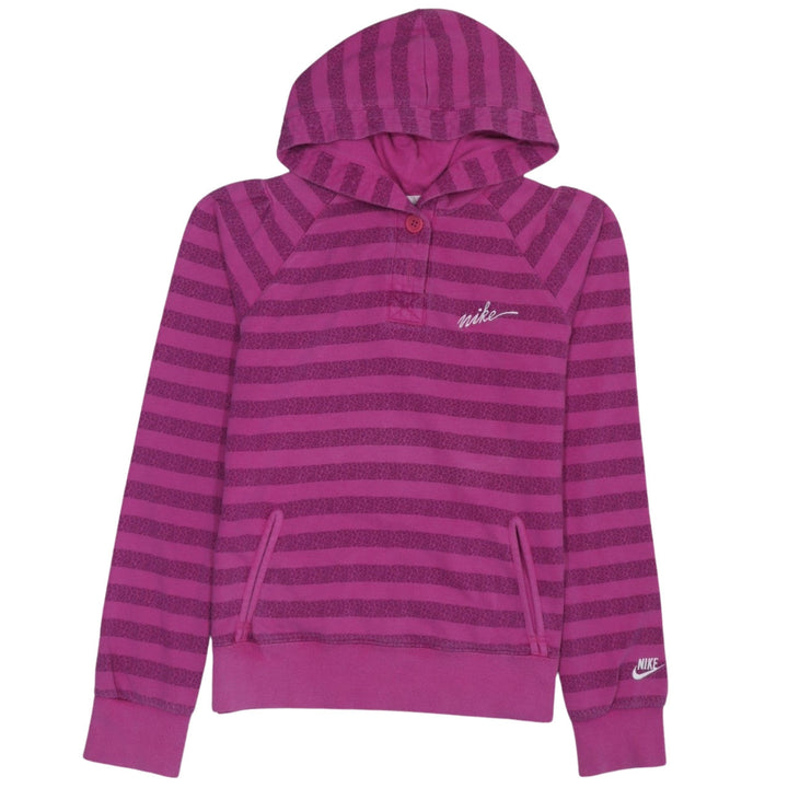 Nike Womens Pink Striped Henley Hoodie Sweatshirt XL