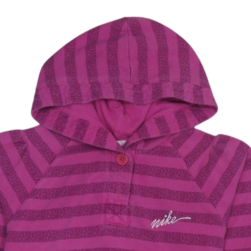 Nike Womens Pink Striped Henley Hoodie Sweatshirt XL