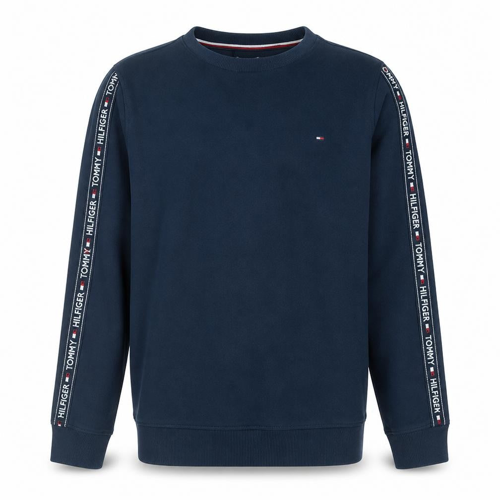Front view of Tommy Hilfiger Men's Navy Blue Crew Neck Sweatshirt M