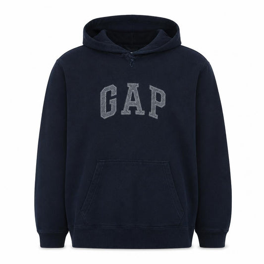 Front view of Gap Men's Black Pullover Hoodie L Logo Fleece Sweatshirt