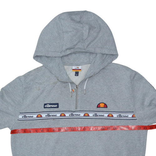 Ellesse Women Grey Crop Hoodie UK 14 1/4 Zip Logo Drawstring Pullover