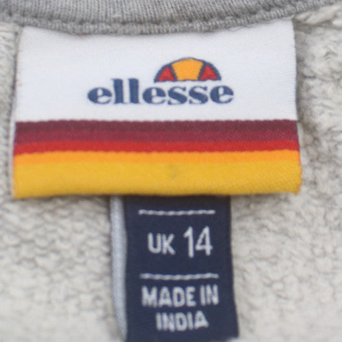 Ellesse Women Grey Crop Hoodie UK 14 1/4 Zip Logo Drawstring Pullover