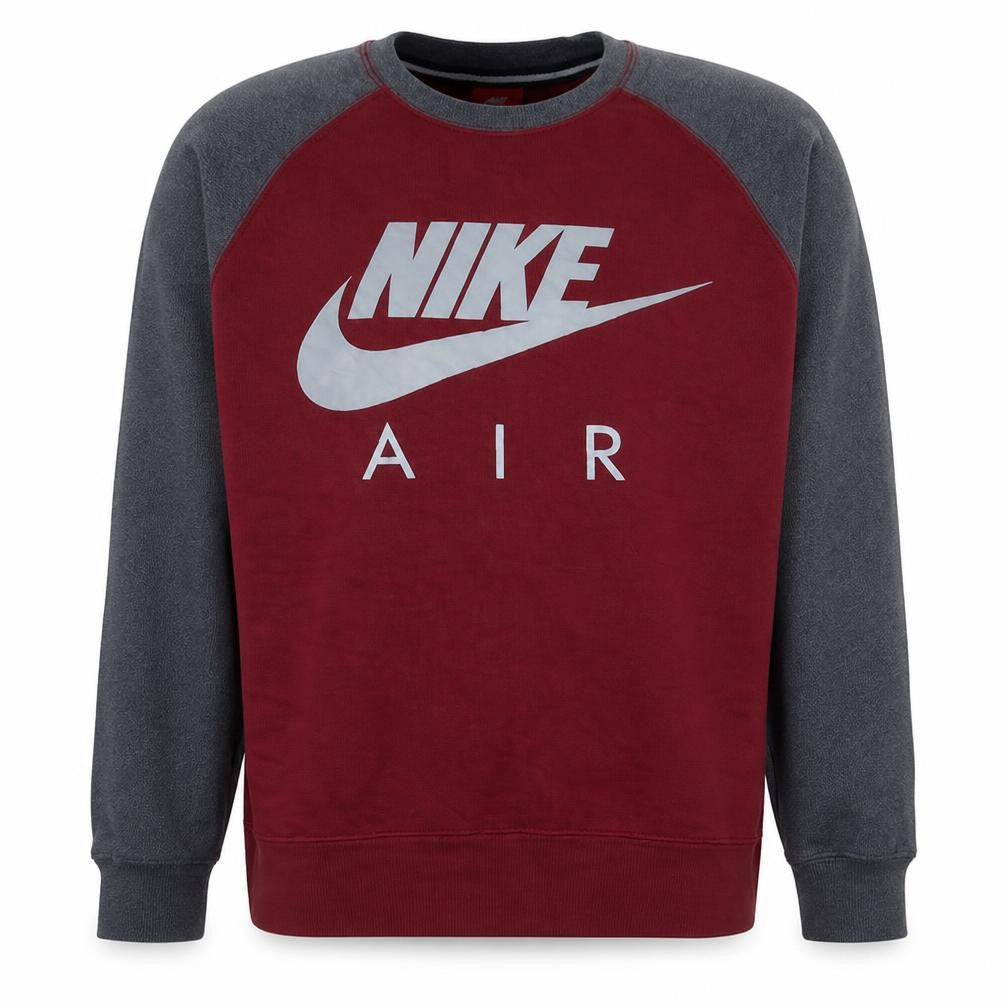 Front view of Nike Men's Red Grey Crew Neck Pullover Sweatshirt M