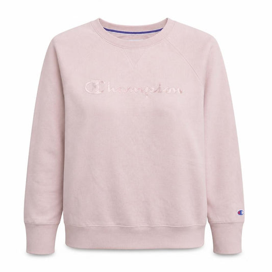 Front view of Champion women’s pink crew neck pullover sweatshirt xl relaxed fit