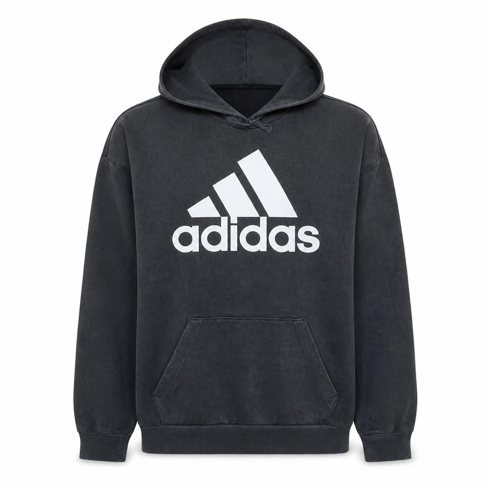 Front view of Adidas Men's Black Pullover Hoodie Small Logo Fleece Sweatshirt