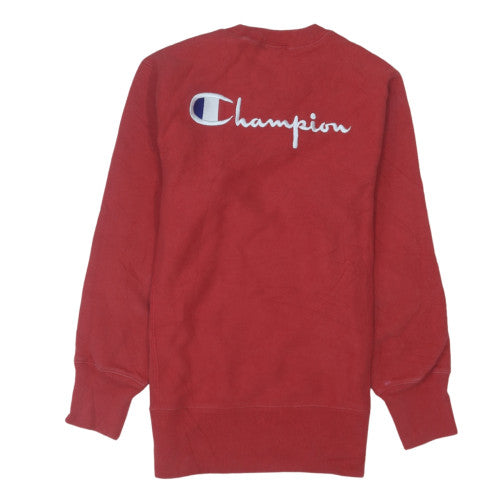 Champion Boys Red Crew Neck Reverse Weave Sweatshirt Medium Fleece Cotton