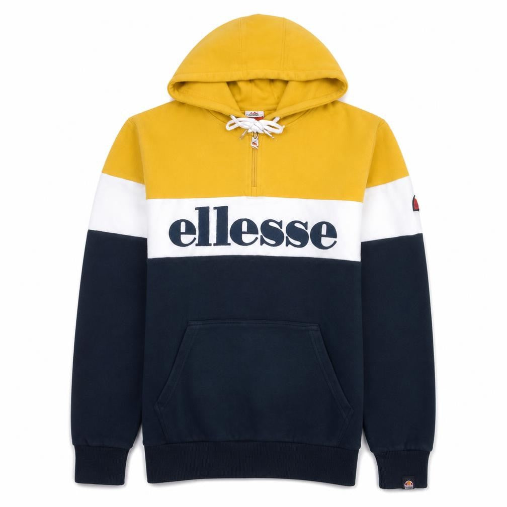 Front view of Ellesse men’s multicoloured l pullover hoodie retro sports style