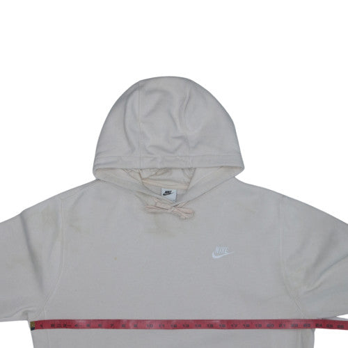 Nike Men's Beige Pullover Hoodie L - Cotton Blend Logo Casual Style