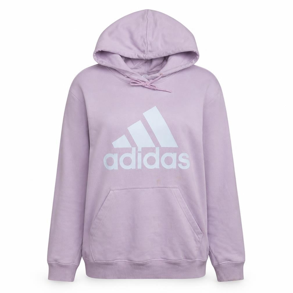 Front view of Adidas women’s pink pullover hoodie l cotton blend logo casual