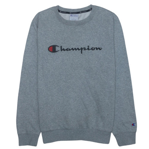 Champion Men's Grey Pullover Sweatshirt L Logo Crew Neck Sportswear