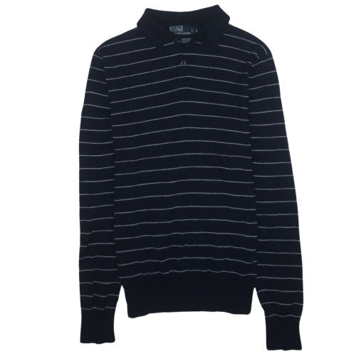 Ralph Lauren Men's Blue Striped Henley Wool Silk Cashmere Jumper Size S