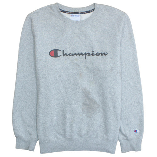 Champion Men's Grey Logo Crew Neck Pullover Sweatshirt L