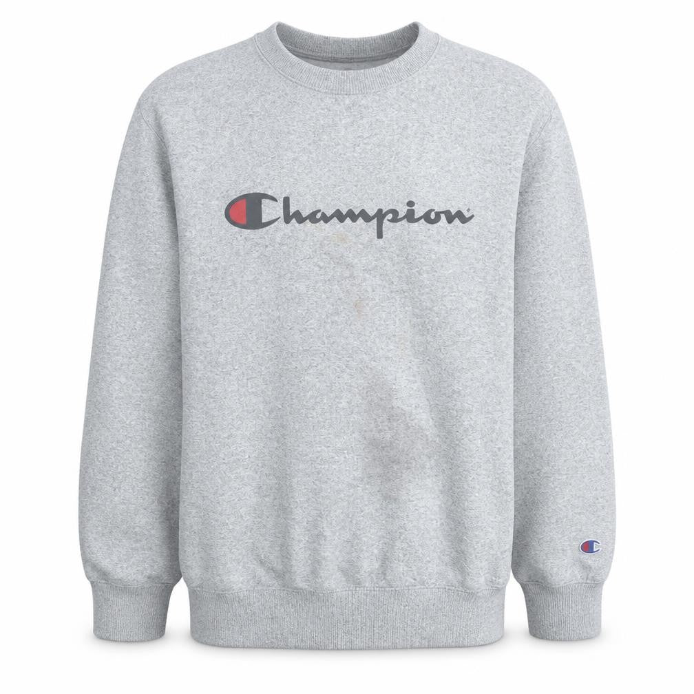 Front view of Champion Men's Grey Logo Crew Neck Pullover Sweatshirt L