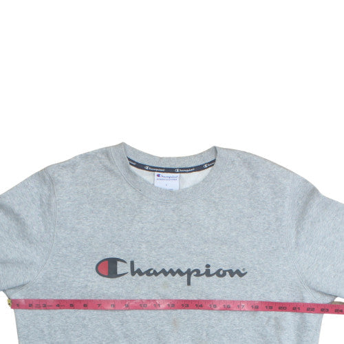Champion Men's Grey Logo Crew Neck Pullover Sweatshirt L