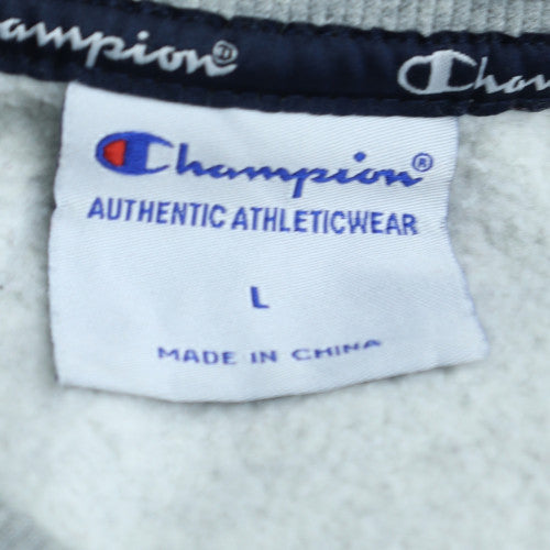 Champion Men's Grey Logo Crew Neck Pullover Sweatshirt L