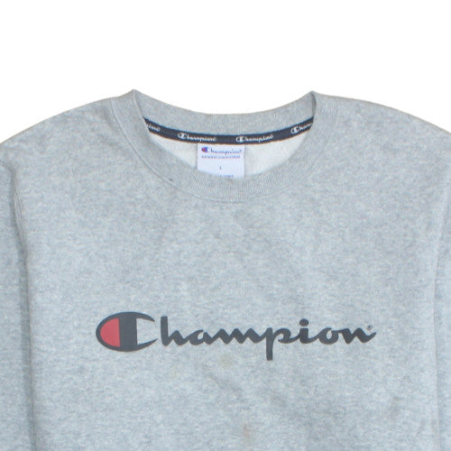 Champion Men's Grey Logo Crew Neck Pullover Sweatshirt L
