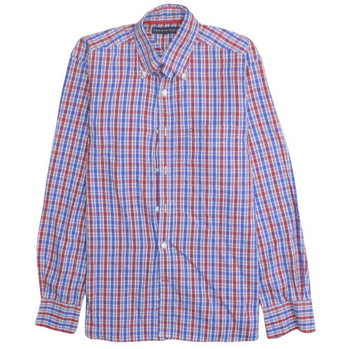Tommy Hilfiger Men's Red Blue Checked Cotton Button-Up Shirt Size S