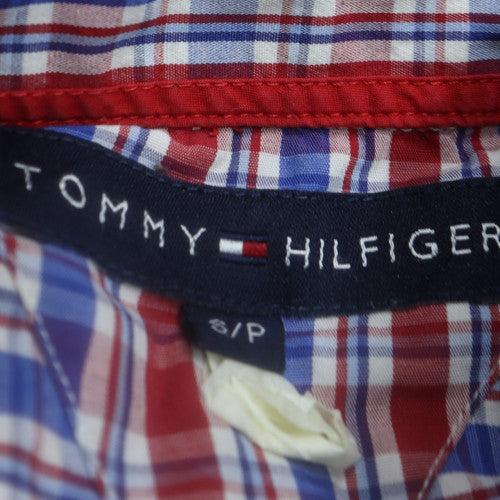 Tommy Hilfiger Men's Red Blue Checked Cotton Button-Up Shirt Size S