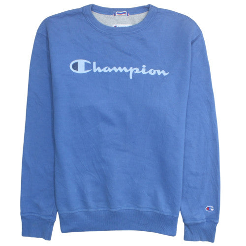 Champion Men's Blue Pullover Sweatshirt Size M Logo Fleece Crew Neck