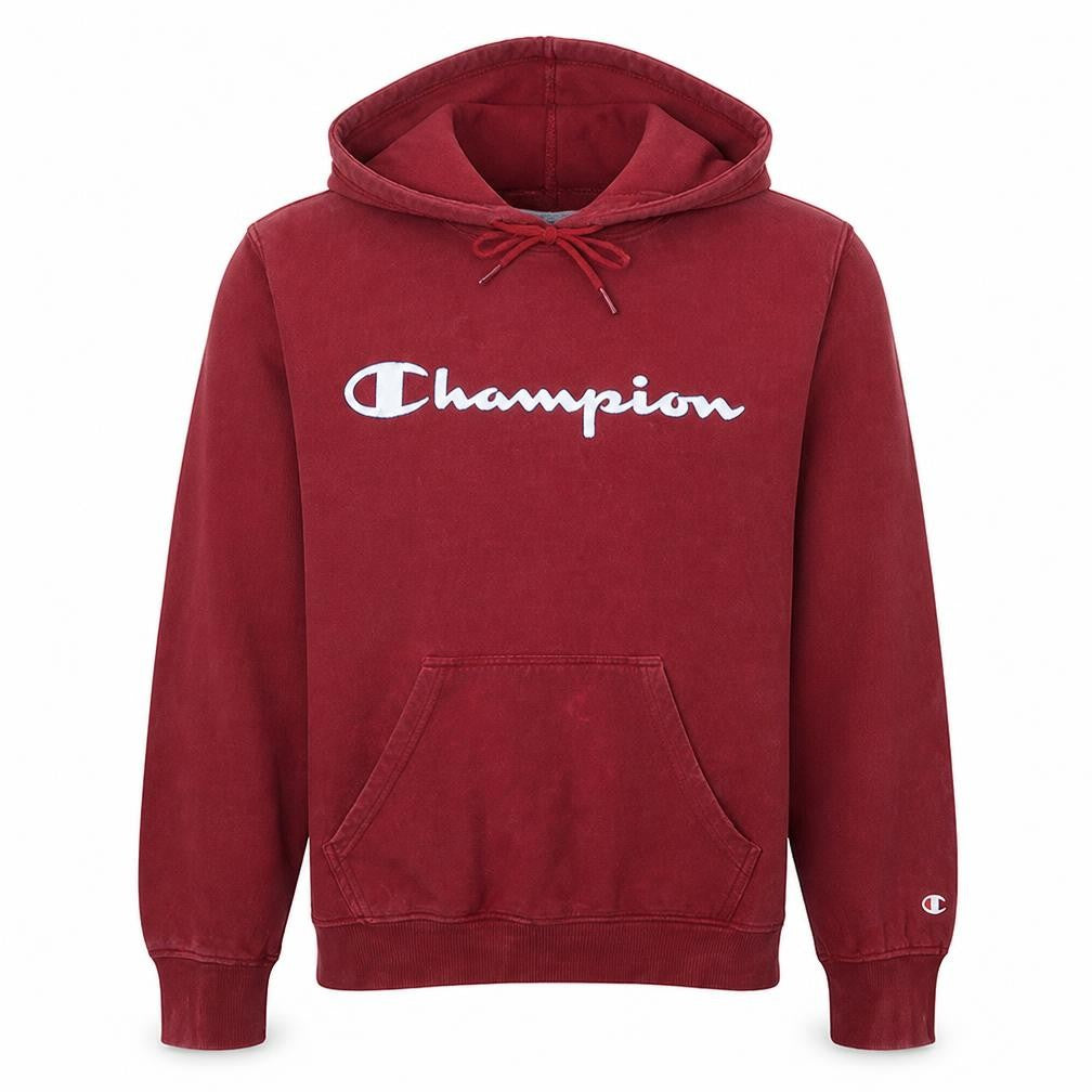 Front view of Champion Men's Red Small Pullover Hoodie Fleece Sweatshirt