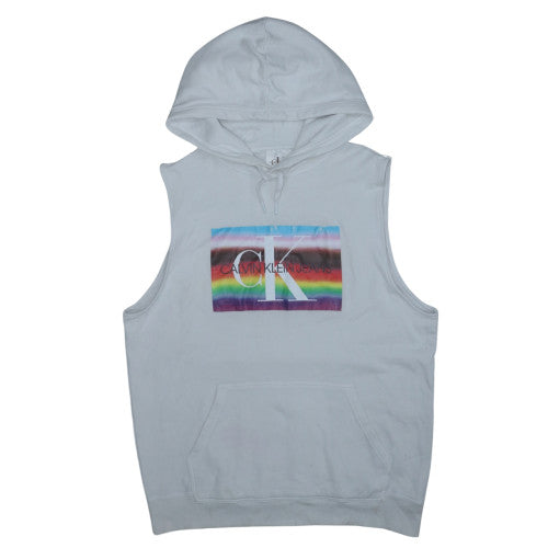 Calvin Klein Jeans Men's White XL Sleeveless Logo Hoodie