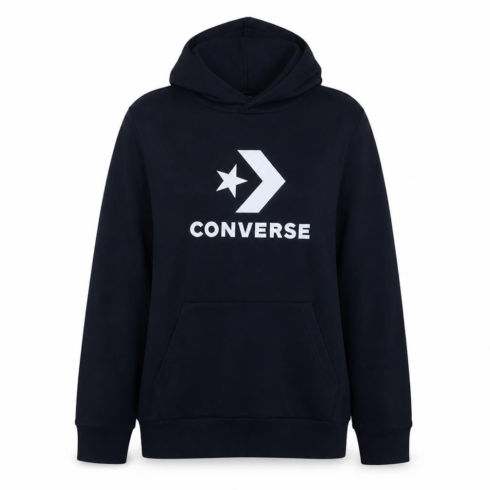 Front view of Converse Teens Black Pullover Hoodie XL 13-15Y Logo Print Sweatshirt