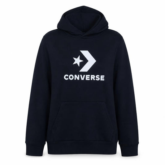 Front view of Converse Teens Black Pullover Hoodie XL 13-15Y Logo Print Sweatshirt